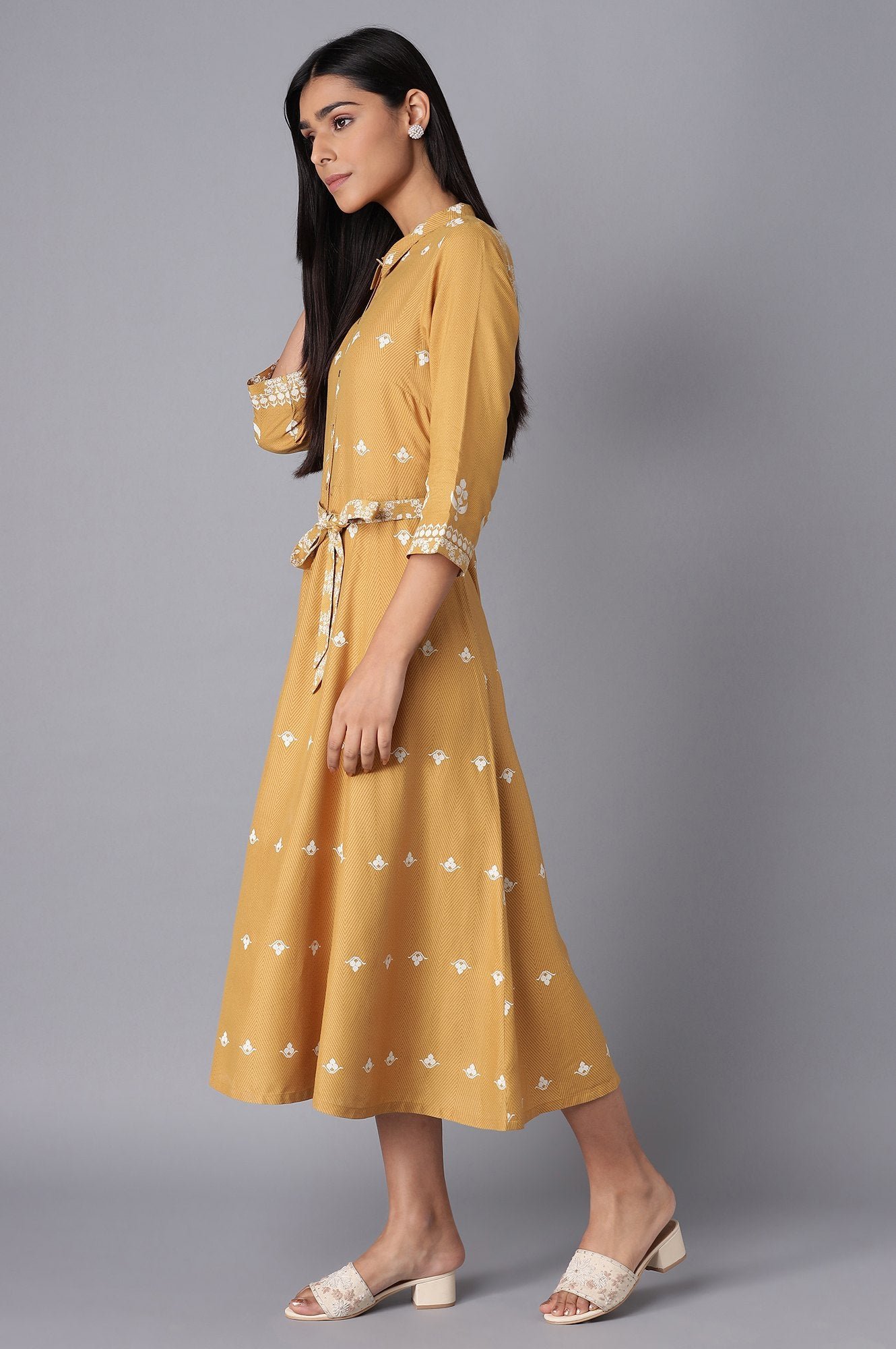 Yellow Flared Panelled Dress - Image 6