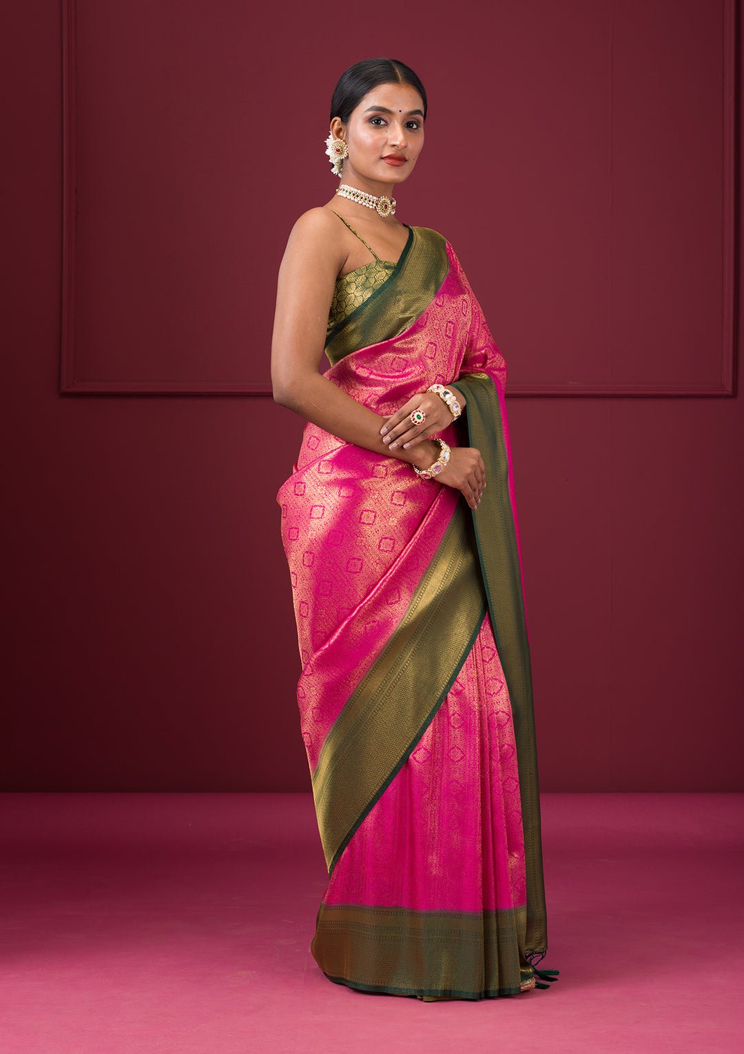 Pink Zariwork Soft Silk Saree - Image 7